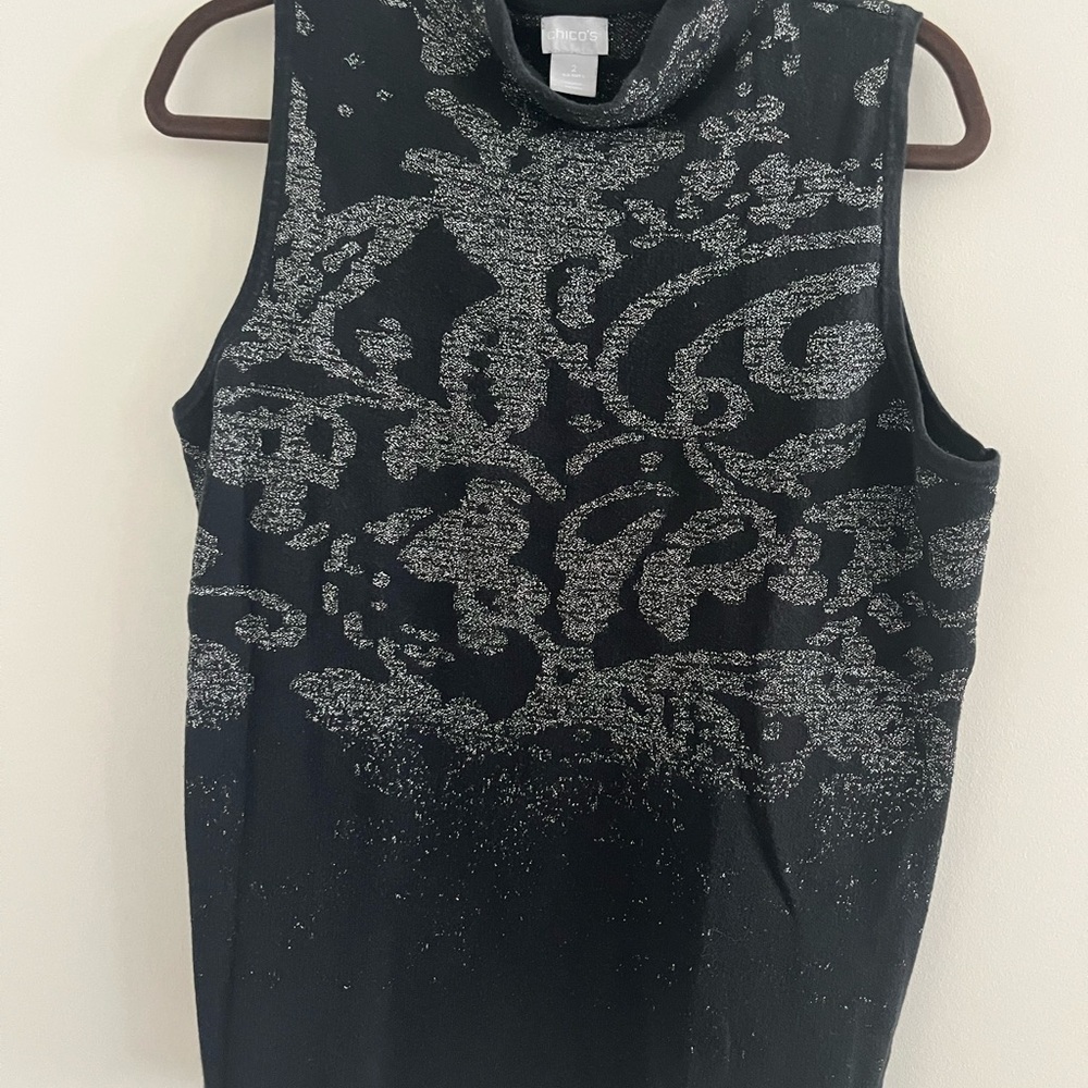 Chico's Black and Silver Patterned Sleeveless Blouse